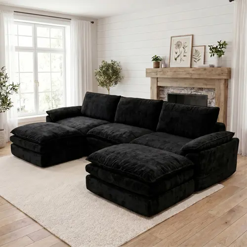 118" Oversized Modular Sectional Sofa with Movable Ottoman,Convertible L Shaped Couch for Living Room and Office Convertible Boneless Couch