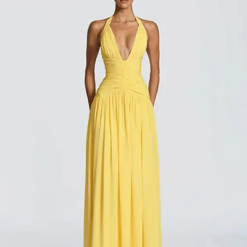 Women's Solid V-Neck Sleeveless Back Split Dress, Evening Formal Wear Dresses for Party for Gatherings and Events