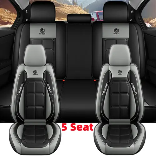 Automotive Seat Covers for Cars, New Arrival High-End PU Leather 5-Seat Full Interior Wrap-Around Muscle Covers, Water-Resistant Surface Wipes Clean, Wear-Resistant All-Season Protection Shields From Daily Wear