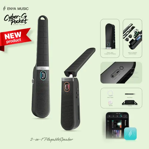 Enya CYBER-G Pocket 2-in-1 Playable Portable Bluetooth Speaker - World's First Stringless Smart Guitar, Foldable, Fold-to-Listen, Auto Play Mode, Rechargeable, OTG, USB Type C, 0.8kg, High-Fidelity, Batteries Included, for Adults