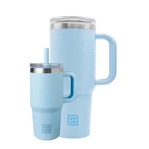 YAYA Mommy & Me Matching Tumbler Set – Toddler 12oz + Mom 40oz Cup, Portable Stainless Steel Tumbler with Silicone Straw, Spill-Proof Lid