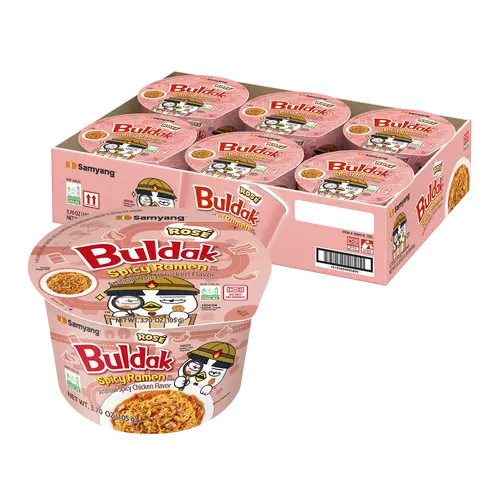 Buldak Pack of 6 Rosé Hot Chicken Spicy Flavor Korean Instant Ramen Noodle Big Bowl Easy Prep Convenient
