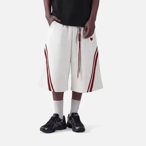 Aelfric Eden Men's High-Waist Sweet Baggy Striped Longline Shorts - Embroidered Contrast Stripe, Drawstring Closure, Cotton-Polyester Stretch Knit Fabric, Pockets, Vintage True-to-Size Casual Streetwear Unisex Summer Bottoms, Activewear, Menswear