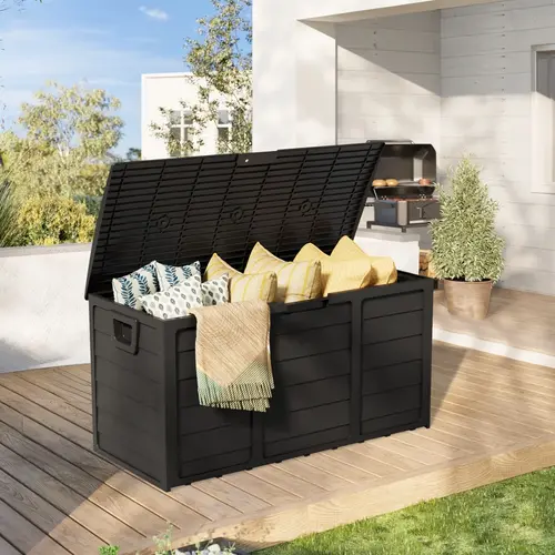 INTERGREAT 75 Gallon Outdoor Deck Storage Box - Heavy Duty Resin Container with Lockable Lid & Handles for Patio, Garden, Yard - Weatherproof #Summervibes