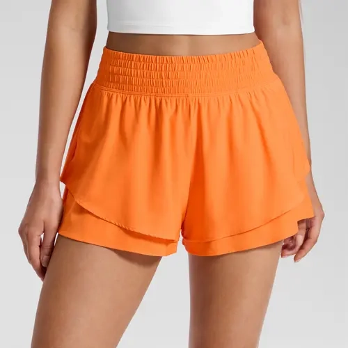 CRZ YOGA Drapey Double Ruffles Athletic Shorts for Women 2.5" - High Waisted Flowy Tennis Workout Running Tiered Skorts
