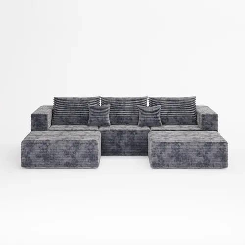 High-end corduroy U-shaped modular sofa, modern convertible combination sofa bed with a rest area, space-saving living room sofa, shipped using three compressed boxes., Living Room Decor, Sofas For Living Room,sohochic