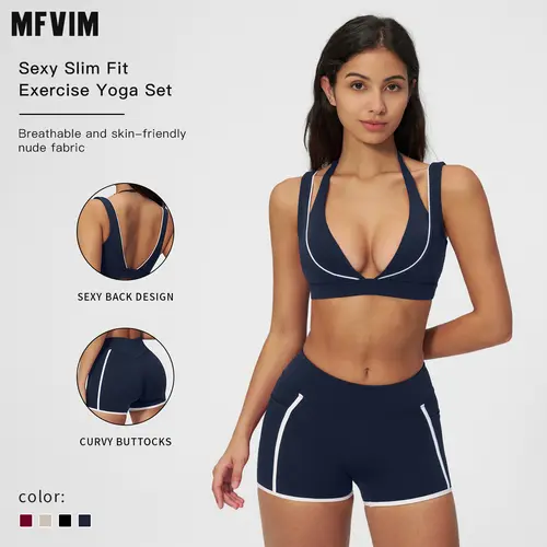 MFVIM Women's 2-Piece Premium Sleeveless Exercise Set - Sporty Style Outfits, Athleisure Bra with Beautiful Back Design, Contrast-Line Nude Shorts for Gym Yoga, Outdoor Running, 2 Piece Sets, Workout Sets For Women,back to school,back to school haul,sohoc