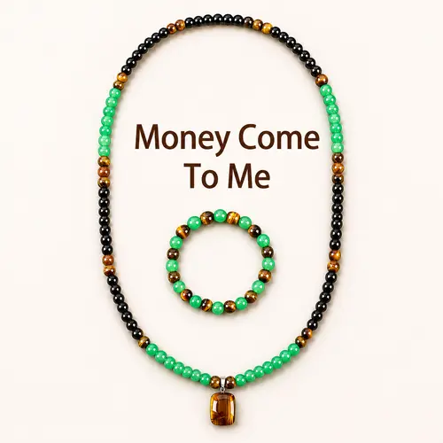 Unisex Natural Stone Crystals Jewelry Set - Tiger's Eye, Green Aventurine Beaded Bracelets & Bangles (15-20cm, 20g), Adjustable Bracelet, Long Pendant Necklace, Feng Shui Healing, Everyday Wear, Birthday Gift-Ready,sohochic