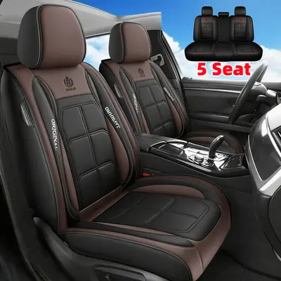 5-Seat Full Body PU Leather Car Accessories - Waterproof Seat Protectors, Snug, Solid, Stainresist, Easy to Clean, Mess Stays Outside, Front-Rear Row Protection, Automotive Interior Cushions, Sleek Modern Car Interior