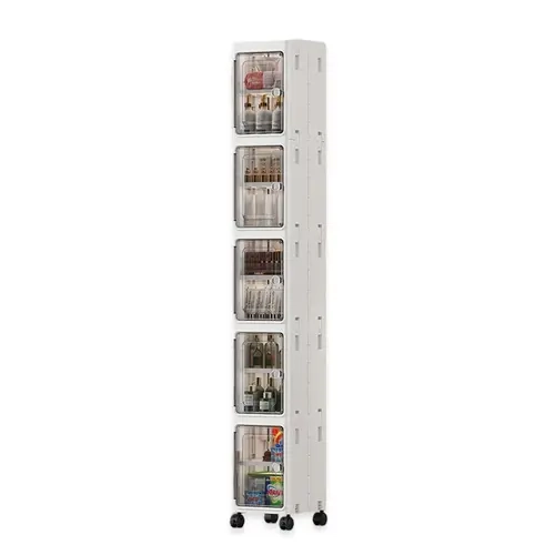 Nifogo 5-Tier Plastic Collapsible Organizer with Foldable Compartments - 5-Piece Fold-Flat Stackable Storage Bins with Lids, Dustproof Portable Lidded Bins (Hides Mess) with Wheels, White 157cm for Office/Dorm Use