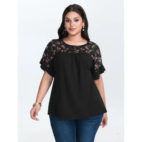 BLOOMCHIC Women's Sheer Knit Short Sleeve Top - Lightweight Contrast Color Summer Shirt, Soft Relaxed Fit Casual Top for Vacation & Everyday Wear,Summerfinds,back to school,back to school shopping