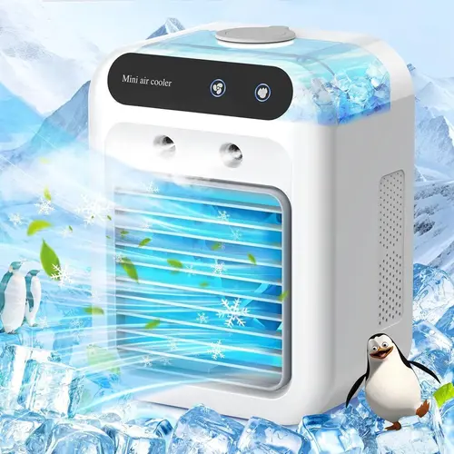 【ToolUpgrade】 Compact 3-in-1 Design Rechargeable Cordless Cooling Desk Fan - Personal Evaporative Cooler with 2 Mist Speeds, 1800mAh Battery, 500ml Tank, Energy Saver for Bedroom, Camping to Stay Cool, Fan For Bedroom