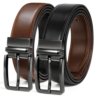 Summerwins Men's Heavy Duty Cow Hide Reversible 1.375 in Dress Leather Belt - Men's Accessories, 1-Piece Trim-to-Fit with Hook for Elegant Style, Adjustable Size Belt, Adjustable Size Men's Belts,sohochic