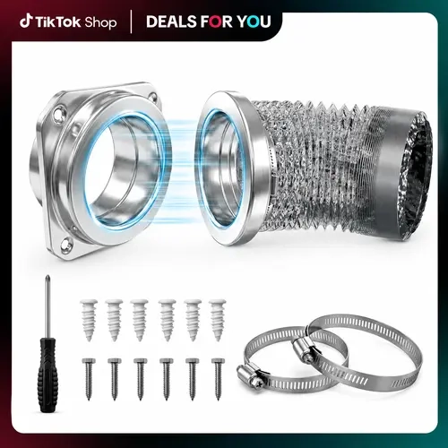 Magnetic Dryer Vent Connector Kit for Closets, Strong Magnetic Hold, Quick Connect-Disconnect, Self-Alignment, Airtight Seal, Easy to Clean, Includes 3.28 ft 4" Duct, 2 Clamps, 1 Screwdriver, Up to 482°F, Won’t Crush or Deform, Smooth Hose Fit, Silicone S