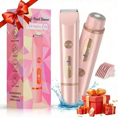 Women's 2-in-1 Ceramic Electric Razor - Cordless Portable Smoothing Shaver, Waterproof Body Trimmer, LCD Display, USB-C Fast Charge, Removable, Self Care Products for Adults, Mother's Day Gift