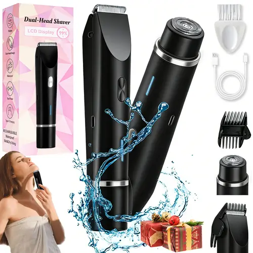 Women's Smooth 2-in-1 2-Head Travel Shaver & Removable Bikini Trimmer - Painless Ceramic Blade, 10000RPM, IPX7 Waterproof, Rechargeable Portable Adult Silky Tool, Mother’s Day Gift with Pouch, Full Body Hair Removal Titanium Appliance with Titanium Guard