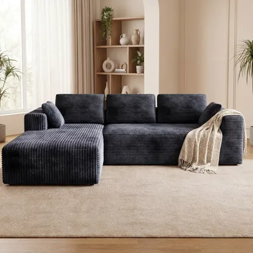 DIGWAC Modern Modular L-Shaped Recliner Sectional Upholstered Sofa - Sturdy Upgraded Independent Pocket Spring Base, Soft Corduroy Fabric, Layered Memory Sponge Padding, Deep Seat Living Room Couch, No Assembly Needed, Ships in 2 Packages, Modern Sofas, F