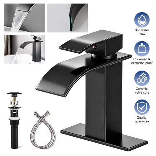 Single Handle Modern Stainless Steel Bathroom Sink Faucet - Standard Spout Faucets with Deck Plate, Drain Set, Full Install Kit, 16 Bar Pressure, Undermount Ready, Long-Lasting Performance, Extended Service Life (DealsForYouDays),sohochic