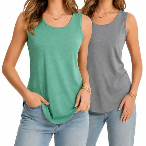 QUALFORT Women's Sleeveless Scoop Neck Tank Tops 2026, Soft Lightweight Loose Fit Basic Casual Plain Summer Tops, Breathable Layering Shirts for Daily Wear, Travel, Gym, Lounge and Summer Outfits