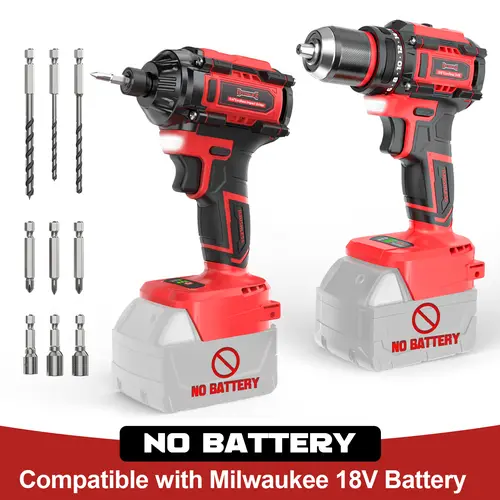 Cordless Drill and Impact Driver Combo Kit Compatible with Milwaukee 18V Battery(NO BATTERY!!), Brushless 1/4" Driver and 3/8" Power Drill with LED Light toolupgrade