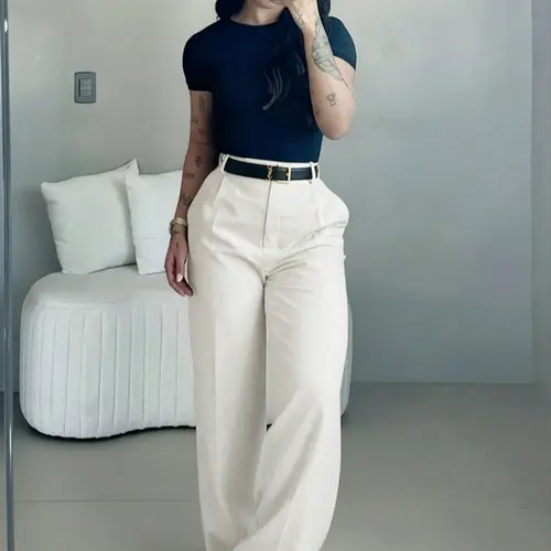 Women's High-Waisted Wide-Leg Pants, Casual Elegant Office Pants, Casual High Rise, Solid Color Loose Straight Leg, Soft Comfortable Daily Wear, Spring Fall Fashion