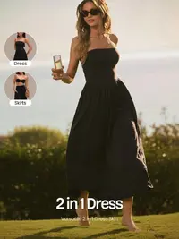 GLOWMODE 2 in 1 Two Way Wear Strapless Basque Waist Dress Keep It Breezy Ultra Fine Soft Texture Side Pockets Foldable Daily Casual Wear
