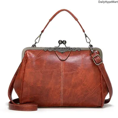 Women's Vintage PU Crossbody Bag - Large Capacity Kiss Lock Shoulder Handbag, Stylish Crossbody Purse, Purse Shoulder Bag