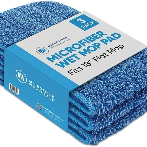 18 inch Microfiber Wet Mop Pad Refills – Machine Washable & Reusable Replacement Heads for 18" Flat Mop | Hardwood, Tile, Vinyl & Laminate (3 Pack)
