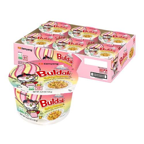 Buldak Cream Carbonara Spicy Korean Instant Ramen Noodles, Creamy Cheesy Ramen, Bold Korean Heat, Big Bowl, Easy Prep, Convenient (Pack of 6) – Ideal for Spicy Food Lovers