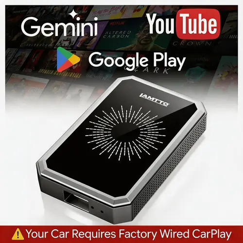 [Compatibility Check Required] LAMTTO Gemini AI Wireless CarPlay Adapter with Built-in Google Play (Supports Downloading Netflix/YouTube/TikTok), for Vehicles with Factory Wired CarPlay/Android Auto,Android AI Box –Turn Your Car Screen into a Smart Tablet