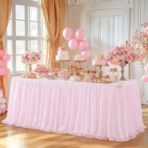 European Classic 1-Piece Romance Tulle Skirt Table Cover - Wrinkle-Free Spandex-Polyester Stretch Cloth for Multi-Size Rectangle Dessert Tables, Wedding Centerpiece, Valentines Day Party Decoration Supplies,sohochic