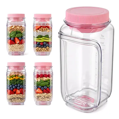 SUSTEAS Salad Jar with Side Opening Leakproof Portable Salad Container with Dressing Cup & Lid Lid-to-Bowl Design Dishwasher & Freezer Safe for Office Gym Travel Picnic Pink summerwins