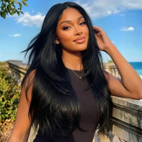 【24''=$129 】Sunber 13x4 HD Lace Front Wigs Layered Cut Slight Yaki Straight Wigs With Drawstring Pre Bleached Tiny Knots Glueless Ready To Wear Natural Black Wigs SoHoChic TikTokShopBackToSchool
