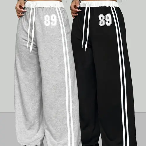 Two-Piece Women's Casual Comfy Sporty Spring/summer Digital Print Belt Patchwork Sporty Street Retro Style Lazy Sports Pants Striped Side Sweatpants Loose Athletic Pants Loose Fitting Sweatpants Athleisure Design Bottoms