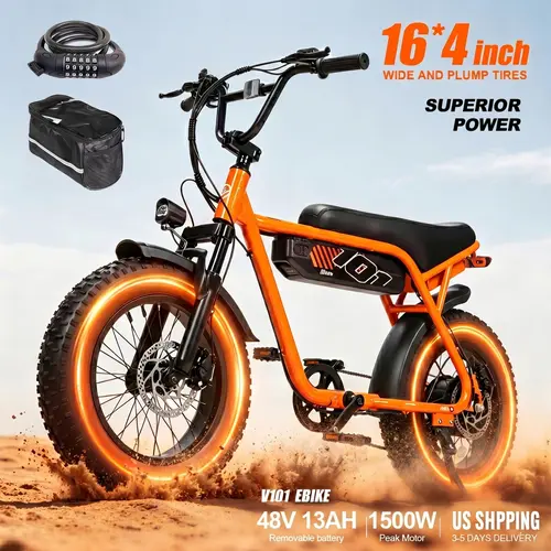 ESKUTE V101 1500W Peak Electric Bike, 28MPH 16x4.0 Fat Tire, Back to School Commuter Ebike | 60Mi Range (w/ PAS 1), 48V 13Ah, 330lb Load, 7-Speed Smart NFC, All-Terrain Off-Road [Bicicleta Eléctrica]
