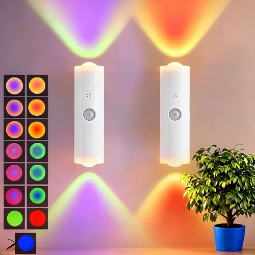 SEGRASS Rechargeable Motion Sensor LED Wall Sconce - Wireless Battery-Powered Wall Lamp with 15 RGB Modes, Decorative Ambiance Lighting, Home Accessory for Bedroom Items, House Decor, Unique Room Decor,sohochic