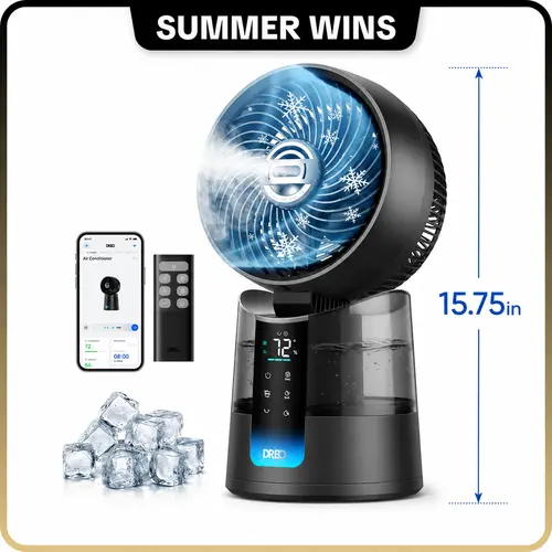 DREO TurboCool 516S Compact Multifunction Desk Fan - High Velocity Adjustable Cooling Fan, 150°+30° Omni-Directional Oscillation, 26 ft/s Ultrafine Mist, 20dB Quiet, 6 Speeds, 2 Modes, Remote & App Control, RGB Lighting, Batteries Compatible, Grey