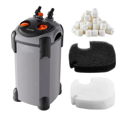 VEVOR Canister Filter, 224.5GPH 3-Stage External Aquarium Filter with Full-Copper Brushless Motor, Quiet Operation, Efficient Filtration for 55-Gallon Freshwater Fish Tanks, Reliable & Leak-Proof Cleaning Machine with Media, Freshwater Aquarium, 3-Stage F
