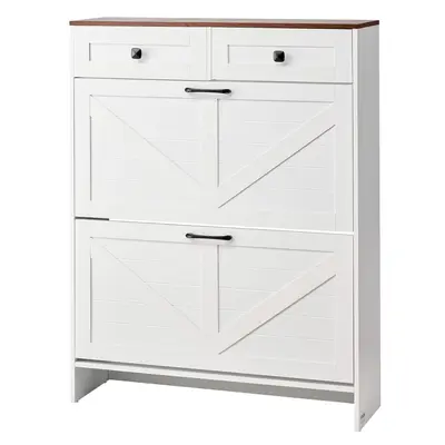【fathersdaygift】VEVOR Shoe Cabinet with 2 Flip Drawers,Farmhouse Shoes Storage Cabinet with 2 Drawers and Anti-Tipping DeviceFreestanding Shoe Organizer Ideal for EntrywayHallwayBedroomLiving RoomWhite