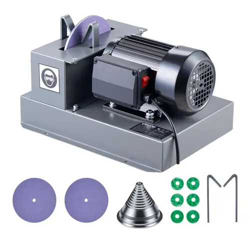 【toolupgrade】VEVOR Lawn Mower Sharpener - 2/3HP Grinder with 7" Ceramic Wheel, Balancers + Pads, Quick Balance, Angle Adjust, 2 Sandpaper Spares for 30°/40° Sharpening of High-Lift, Low-Lift, Gator & Flat Blades