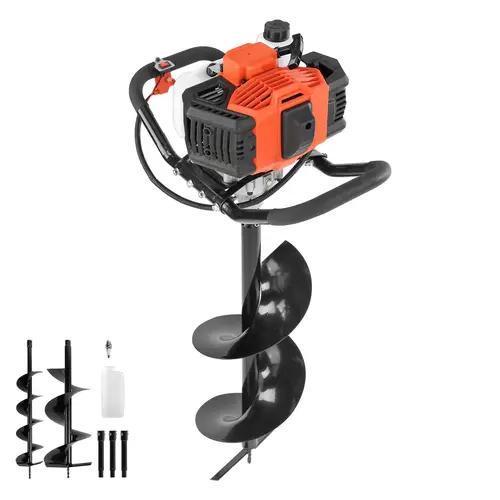 【toolupgrade】VEVOR 52cc Gas Powered Post Hole Digger Work Tool - 1450W Heavy-Duty Alloy Steel Earth Auger Kit with 6"/10" Bits, 3 Extension Rods, 3.94ft Pull Start, Thick Handle Foam Grip, EPA Listed for Fence Posts, Tree Planting, Soil Ground Use, Tools,