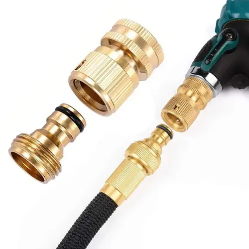 Garden Hose Quick Connector, 1 Set Solid Brass 3/4 Inch GHT Thread Fitting(NO Sprayer), No-Leak Water Hose Female & Male Adapter, Garden Hose Connectors, Summer Gardening Tool Accessories