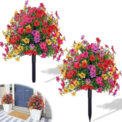 Artificial Flowers with Eucalyptus Leaves & Boxwood Greenery UV Resistant Fake Plants Halloween for Outdoor Indoor Garden Decor for Home Porch Patio Durable Low Maintenance Realistic Design