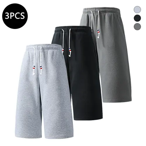 3-Pack Men’s Summer Casual Shorts — 7/8 length, loose fit, versatile athletic straight-leg shorts for beach and seaside wear