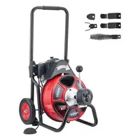 【toolupgrade】VEVOR Drain Cleaner Machine 100 FT x 1/2 Inch,Auto Feed Sewer Snake Auger on WheelsPortable Drain Cleaning Machine with 4 Cutters & Air-activated Foot Switch for 2" to 6" Pipes, Pipe Unclogging, Steel Cable