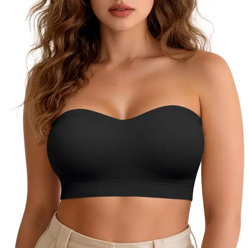Vertvie Strapless Bra Convertible Bandeau Stay Put Non-Slip Silicone Tube Top Bra Wireless Seamless Padded Bra Comfort ALL Day Detachable