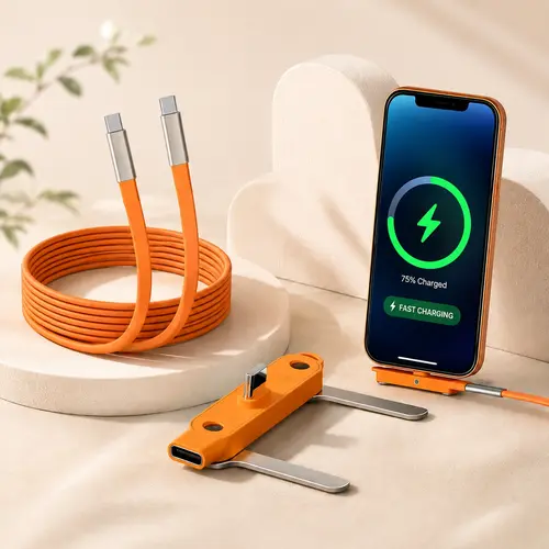 240W USB-C Fast Charging Cable with Phone Stand - Essential Multi-Functional Charger for iPhone 15/16/17, Smartphone, Cellphone, Electronic Devices, Phones, Tablets, Gaming Setup