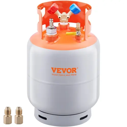 【toolupgrade】VEVOR HP295 Steel Refrigerant Recovery Tank with Float Switch, 30 lb. Capacity, 1/4" SAE Interface Valve, 1/4 to 1/2 Adaptor, Pressure Relief Valve, Automatic Power-Off, Overflow Prevention, Trace Amount of N2 for HVAC Systems