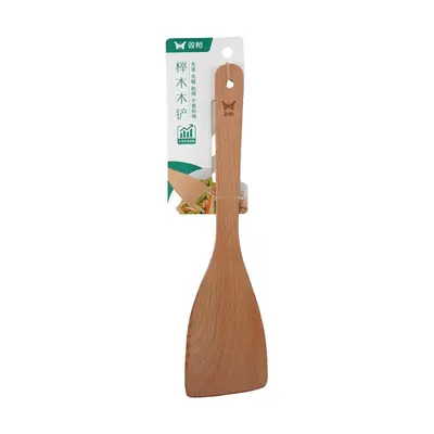 SUNCHA Beechwood Wok Spatula - 30cm Flat Wooden Cooking Utensil for Non-Stick Pans, Scratch-Free Kitchen Tool, Natural Unfinished Wood