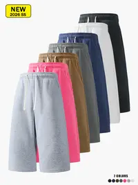 Men’s summer casual athletic shorts, three-quarter length, loose straight fit, comfortable breathable fabric, suitable for fitness, running, and other outdoor activities.